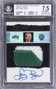 2003-04 UD "Exquisite Collection" Limited Logos #LB Larry Bird Signed Game Used Patch Card (#49/75) – BGS NM+ 7.5/BGS 10